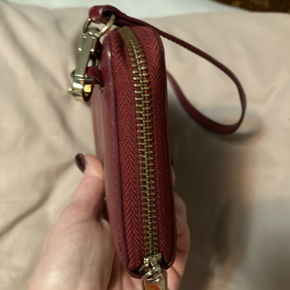 Samantha brown wallet with strap. 8x4. Dark Red.